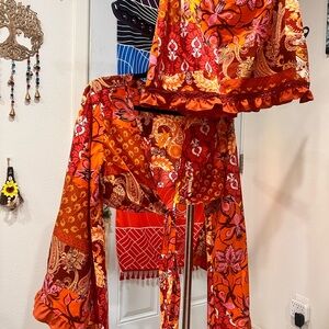 Vibrant Orange and Red Paisley Kimono